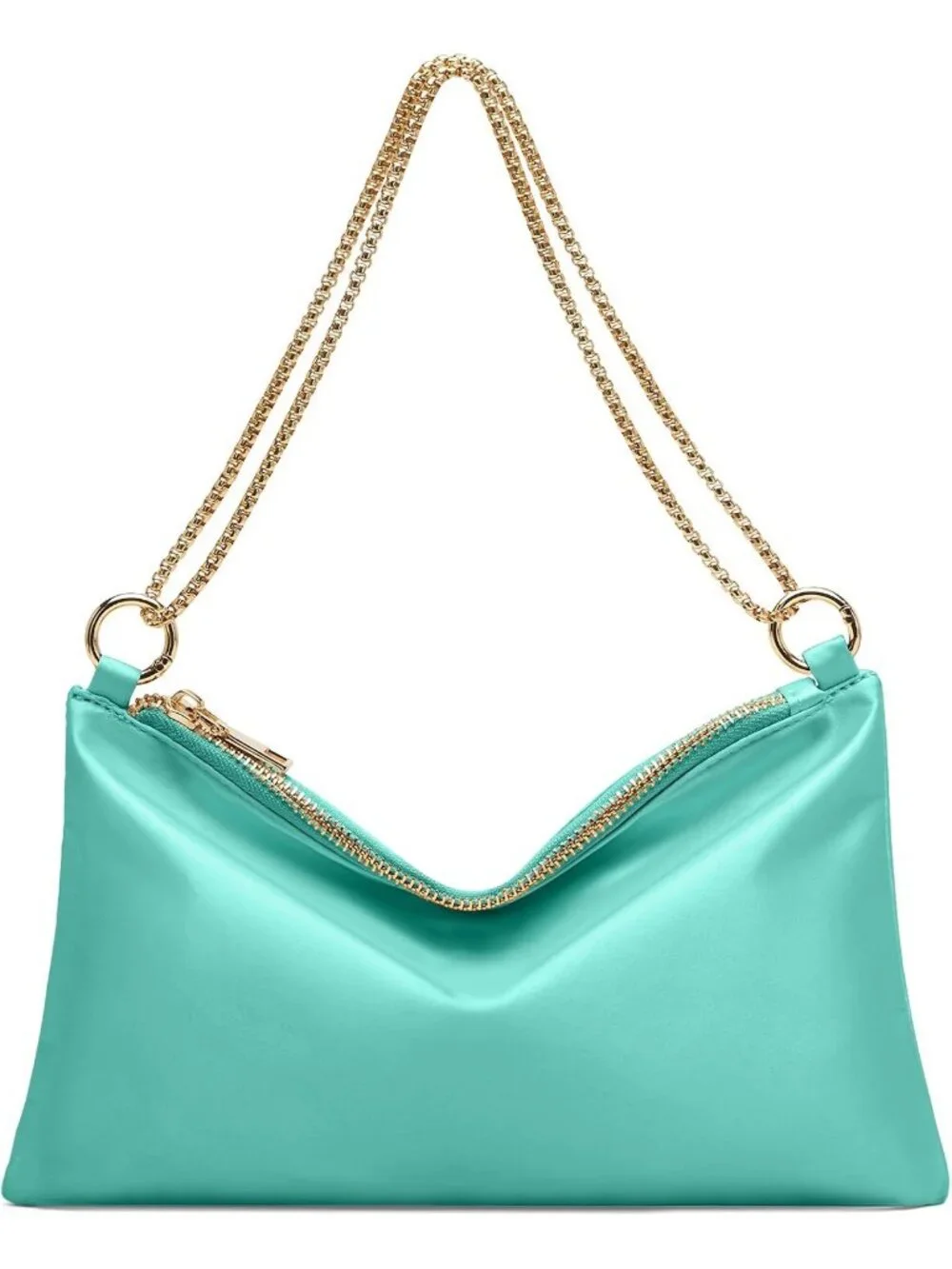 Women's Peacock Green Satin Purse Prom Wedding Cocktail Evening Shoulder Bag